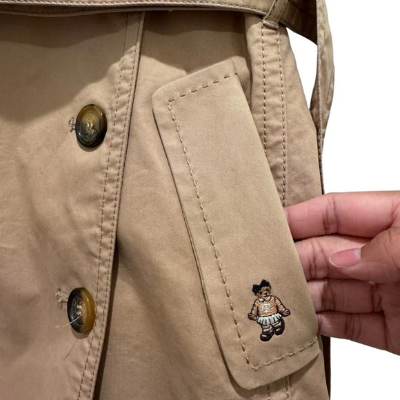 Teenie Weenie All That Bear Tan Khaki Double Breasted Belted Trench Coat Size S - Picture 8 of 16